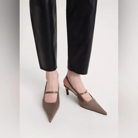 Toteme Sharp Pointy Patent Strap Slingback Heel Pumps Taupe 50mm EU 38 7.5 8 NEW - Picture 5 of 5